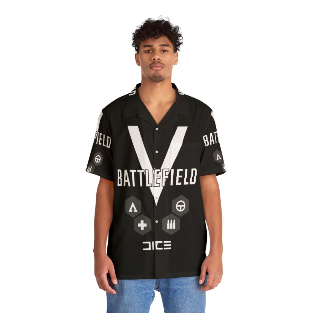 Battlefield V-themed Hawaiian shirt with tropical print and gaming graphics - People Front