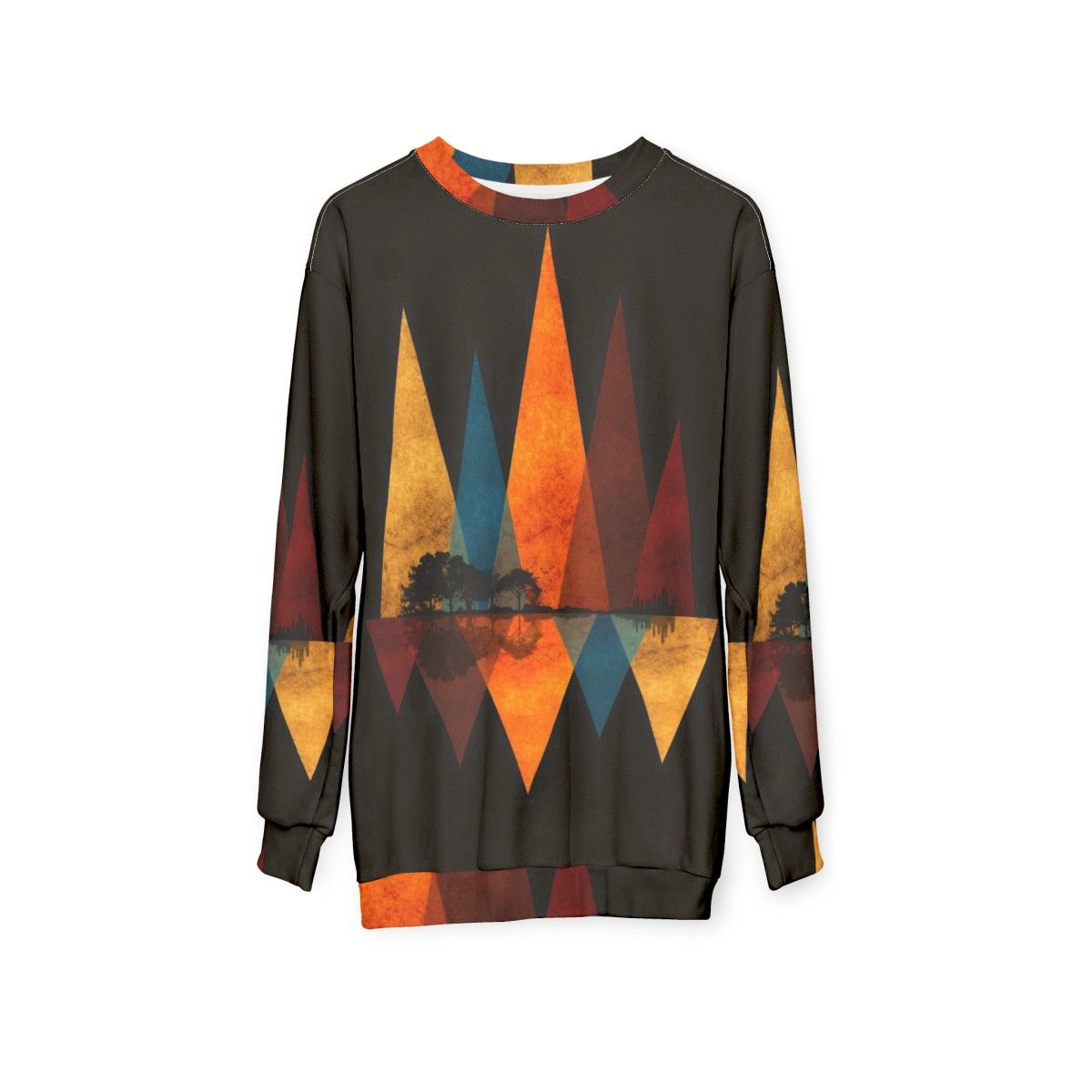 Nature Guitar Sweatshirt with Minimal Artistic Landscape Design - hanging