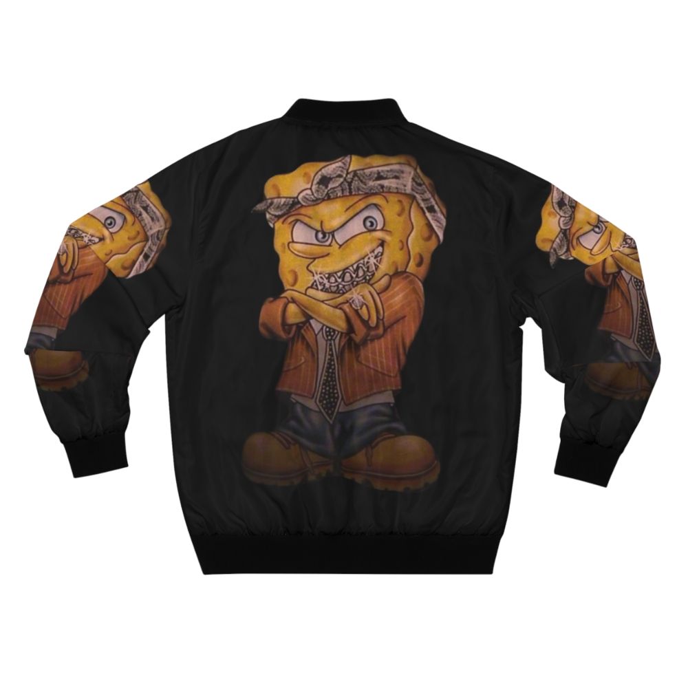 Spongebob Gangsta Bomber Jacket with money, tie, and bandana accessories - Back