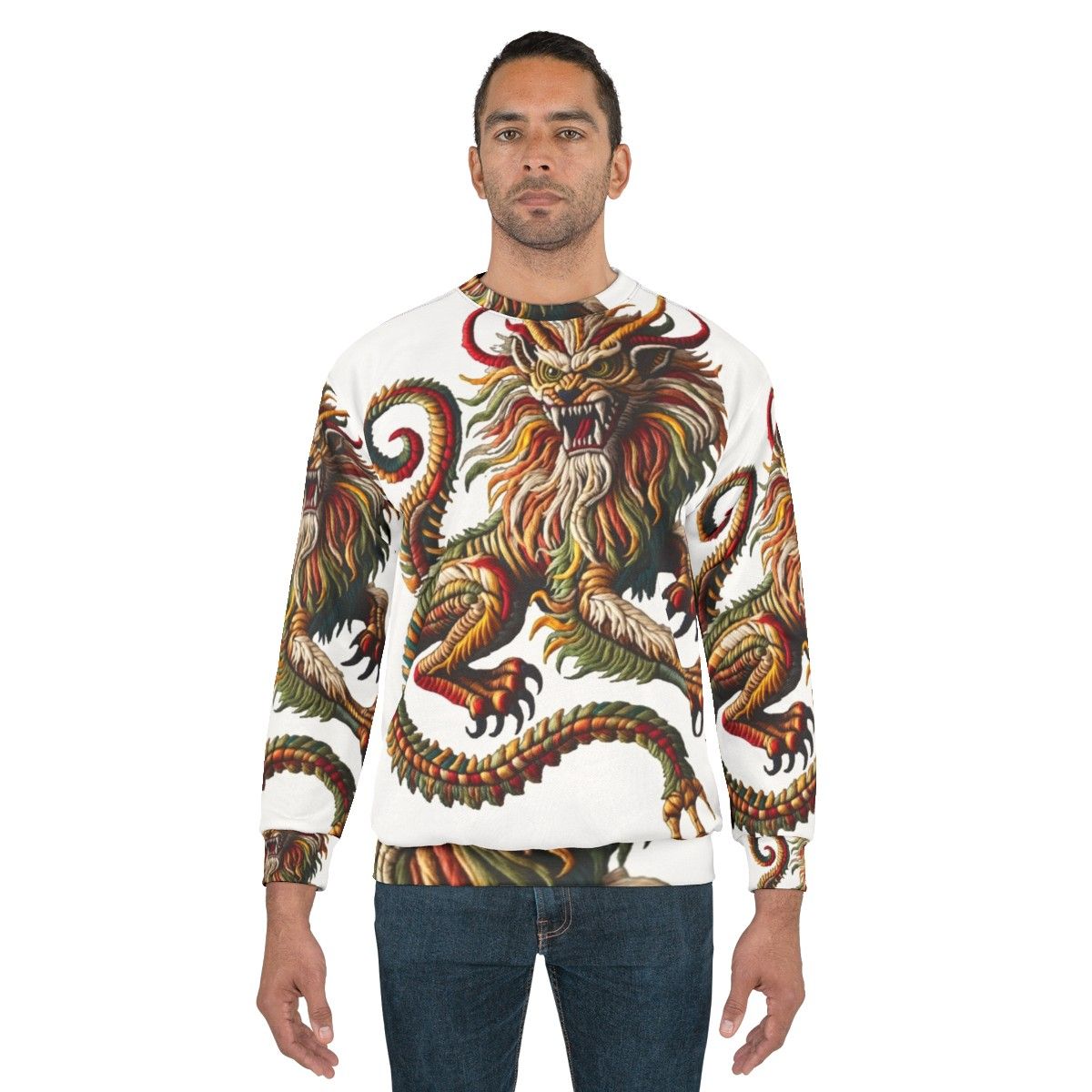 Manticore embroidered sweatshirt, fantasy beast - men