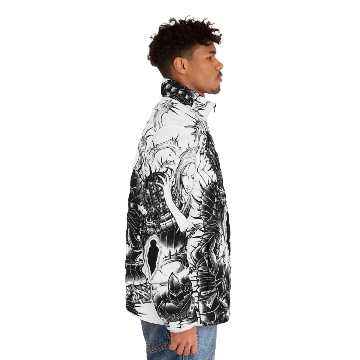 Dark Souls inspired Kirk of Thorns puffer jacket with gothic and fantasy design - men side right