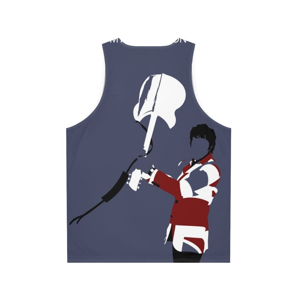 Unisex tank top with minimalist art of Pete Townshend's smashing guitar - Back