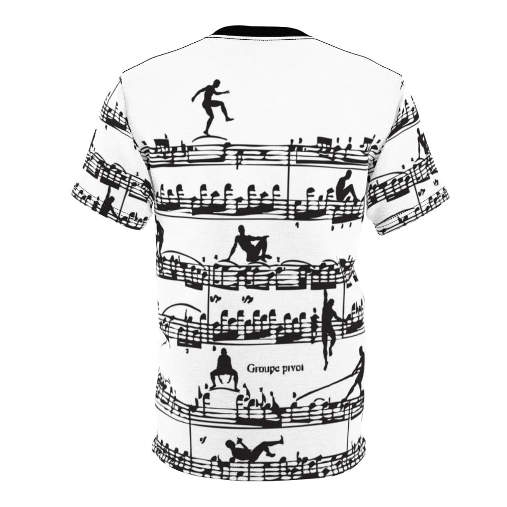 Vintage-inspired graphic t-shirt featuring a silhouette design of the classical composer Mozart with musical notes and a retro, hipster style. - Back