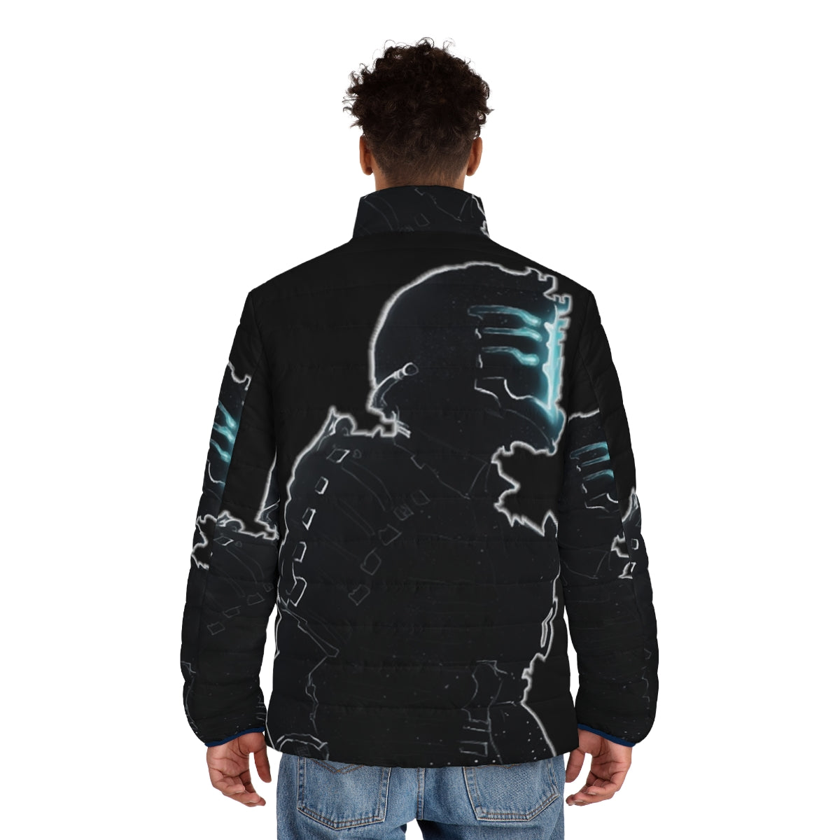 Dead Space-inspired puffer jacket with necromorph and Isaac Clarke graphics - men back