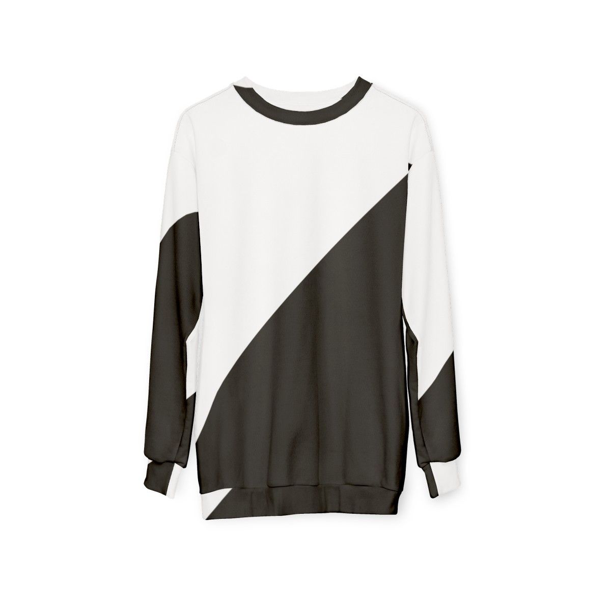 Diagonal Half White and Black Sweatshirt with Modern Geometric Patterns - hanging