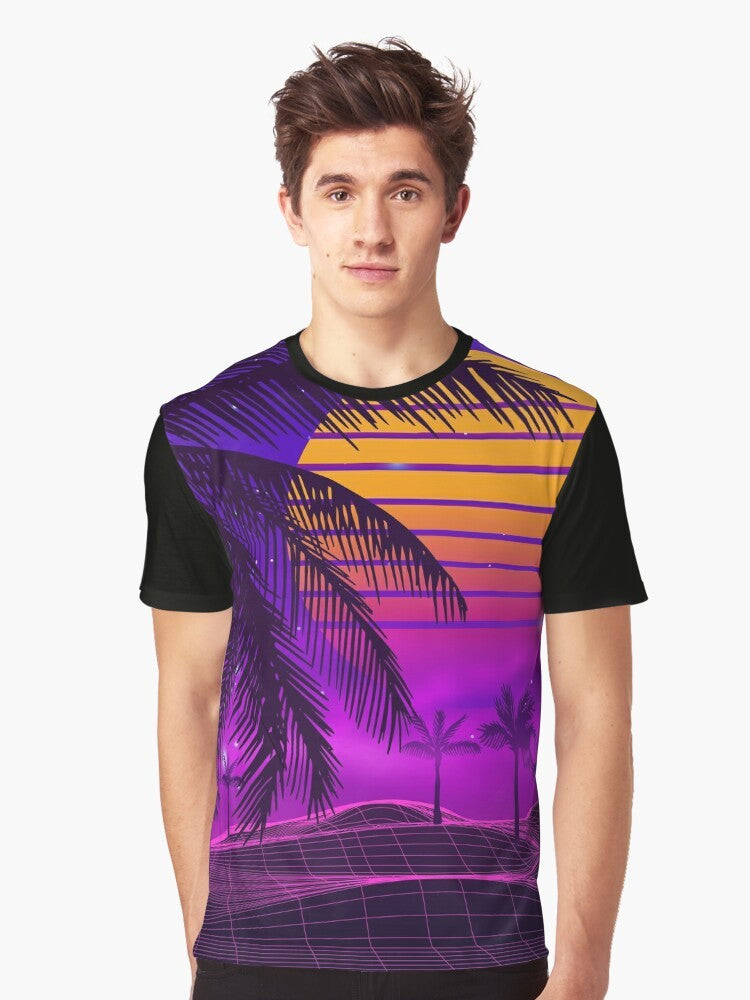 Retro 80s sunset synthwave graphic design t-shirt - Men