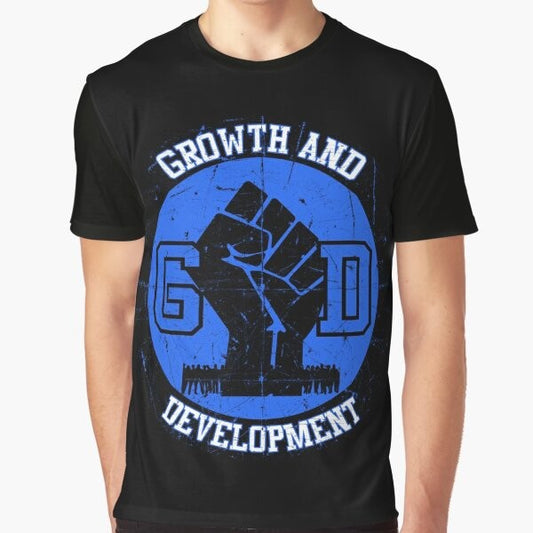 Growth and Development Graphic T-Shirt featuring African American culture and Chicago gang references