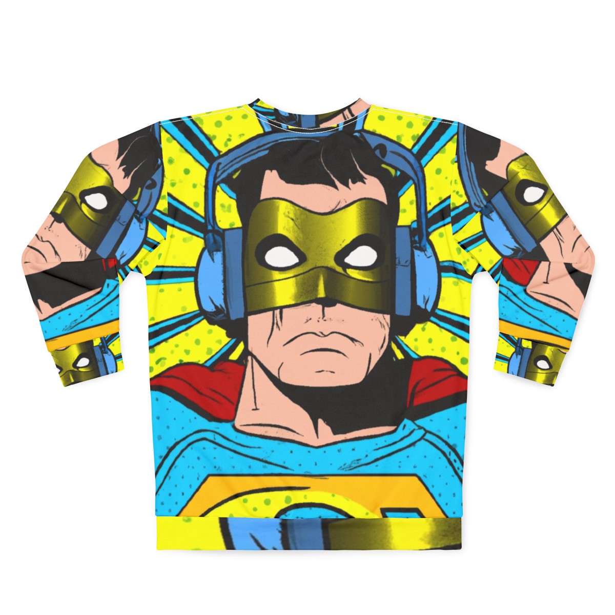 Superhero wearing headphones graphic tee sweatshirt - Back