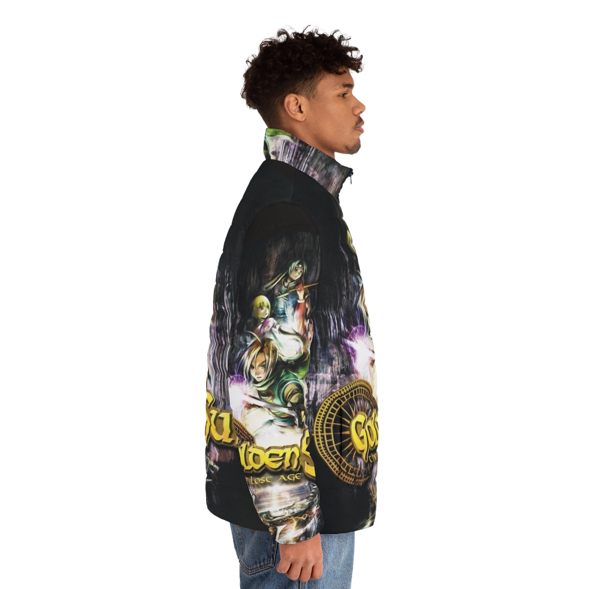 Golden Sun: The Lost Age inspired puffer jacket featuring the iconic imagery from the classic Nintendo RPG - men side right