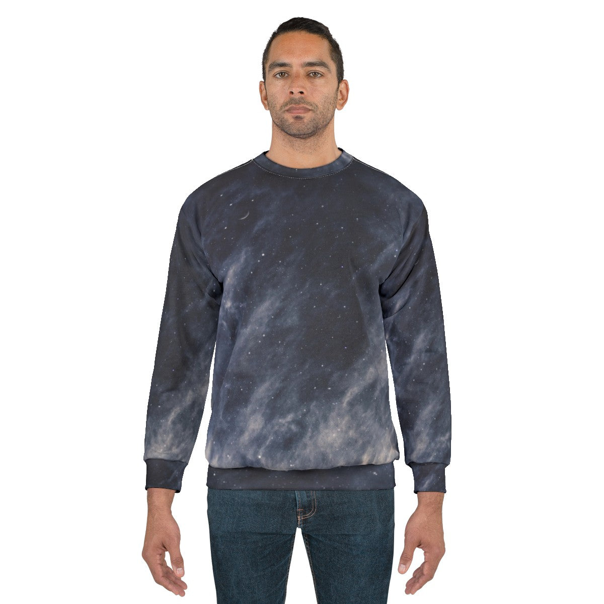 Blue Moon Sweatshirt with Clouds and Starry Sky Design - men