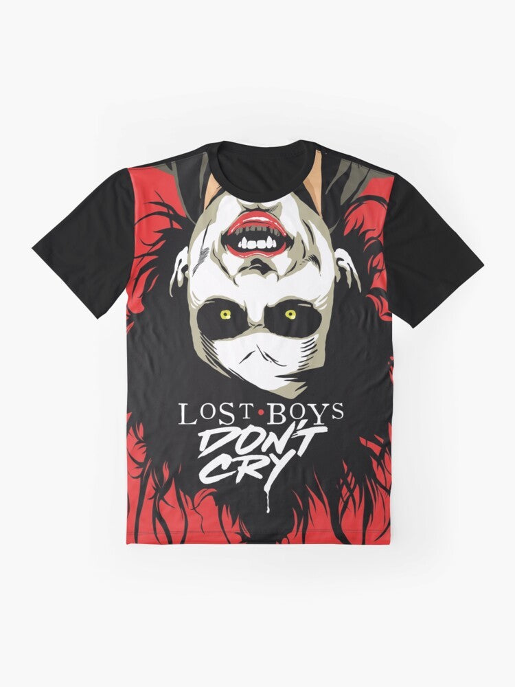 Gothic horror graphic t-shirt with dark, edgy design for cry boys - Flat lay