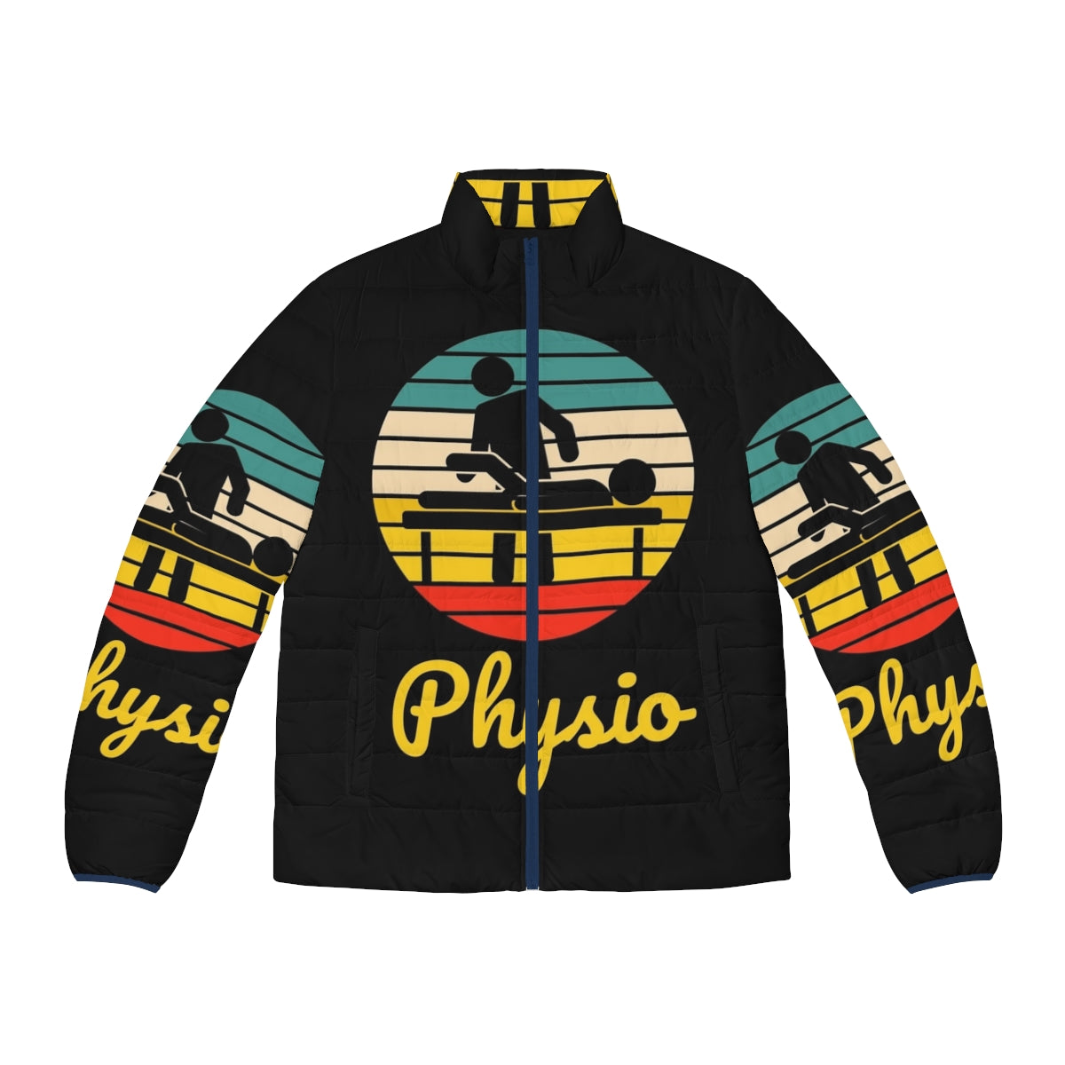 Retro Physio Physiotherapist Puffer Jacket - Vintage medical profession inspired apparel for physical therapists and healthcare professionals