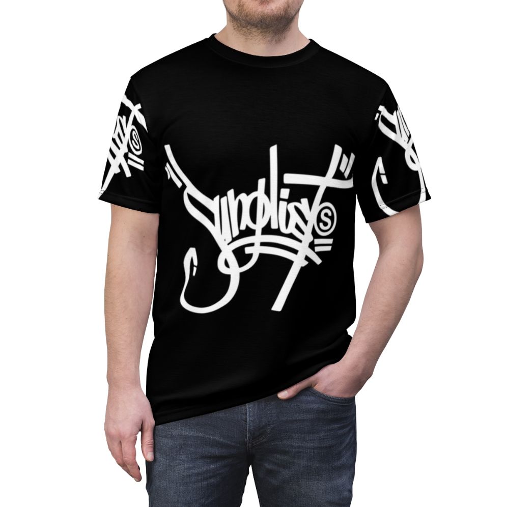 Urban jungle beats AOP t-shirt with a white script design - men front