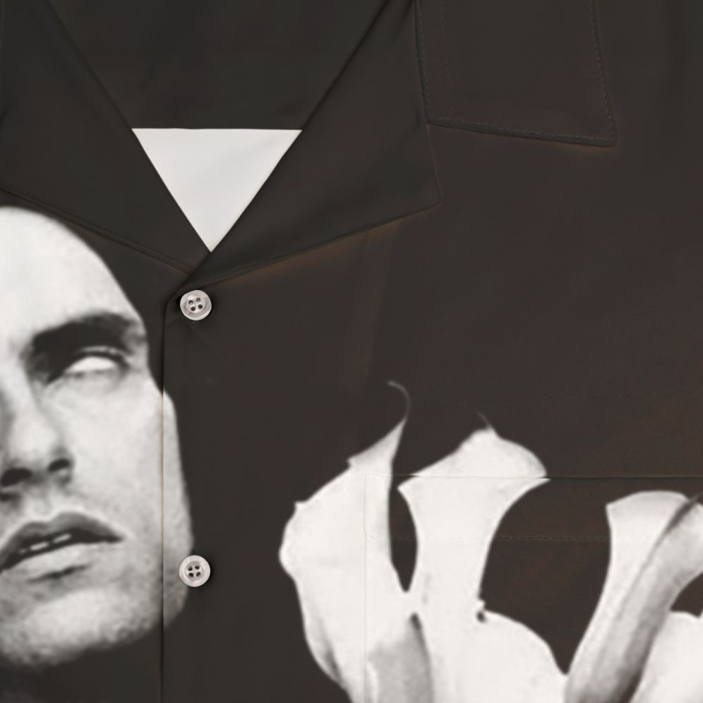 Black and White Hawaiian Shirt with 2019 Peter Steele Tour Graphic - Detail