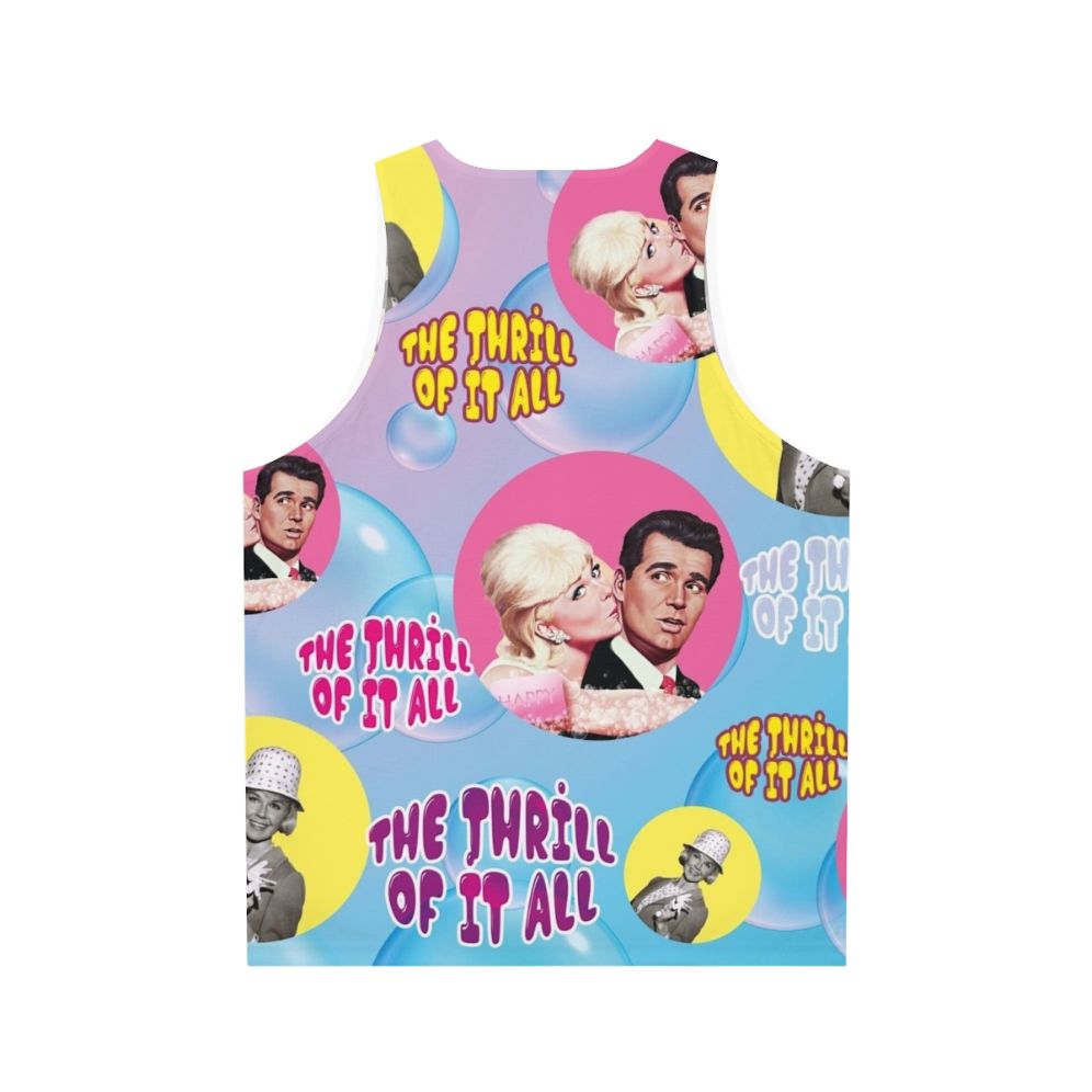 Retro 60s comedy unisex tank top with "The Thrill of It All" movie design - Back