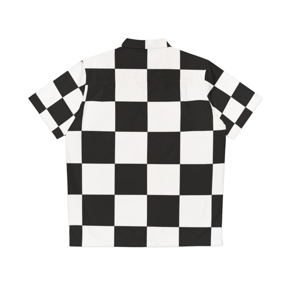 Checkered Hawaiian Shirt with Black and White Chessboard Pattern - Back