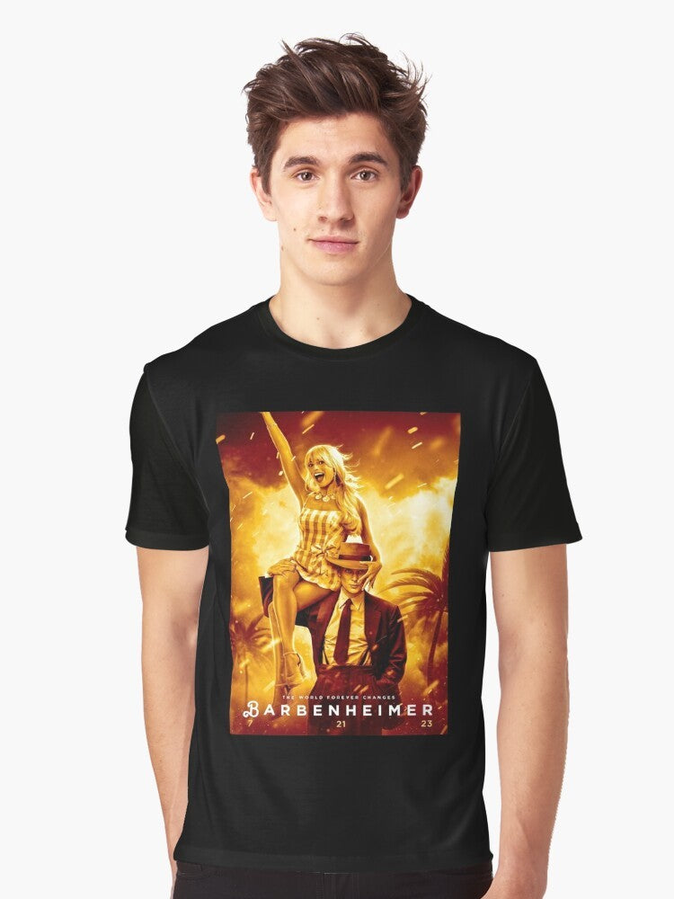 Barbie and Oppenheimer crossover graphic t-shirt, featuring the "Barbenheimer" concept - Men