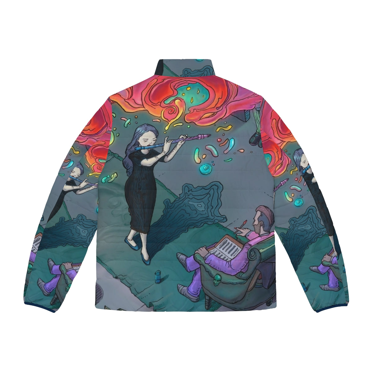 Puffer jacket with musical and artistic design elements - Back