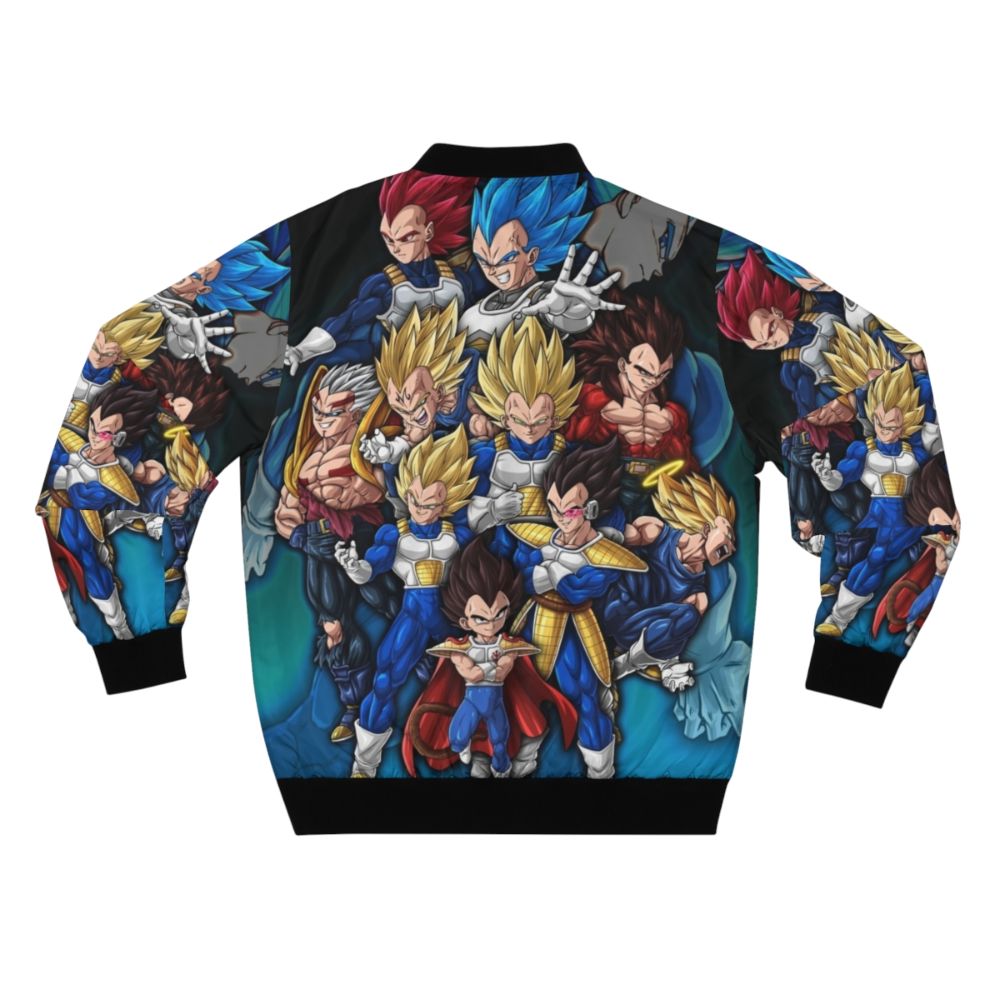 A bomber jacket featuring the iconic Vegeta character from the anime series Dragon Ball Z. - Back