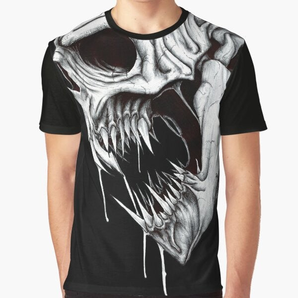 A graphic t-shirt featuring the ominous Grim Reaper with a skull, teeth, and fangs