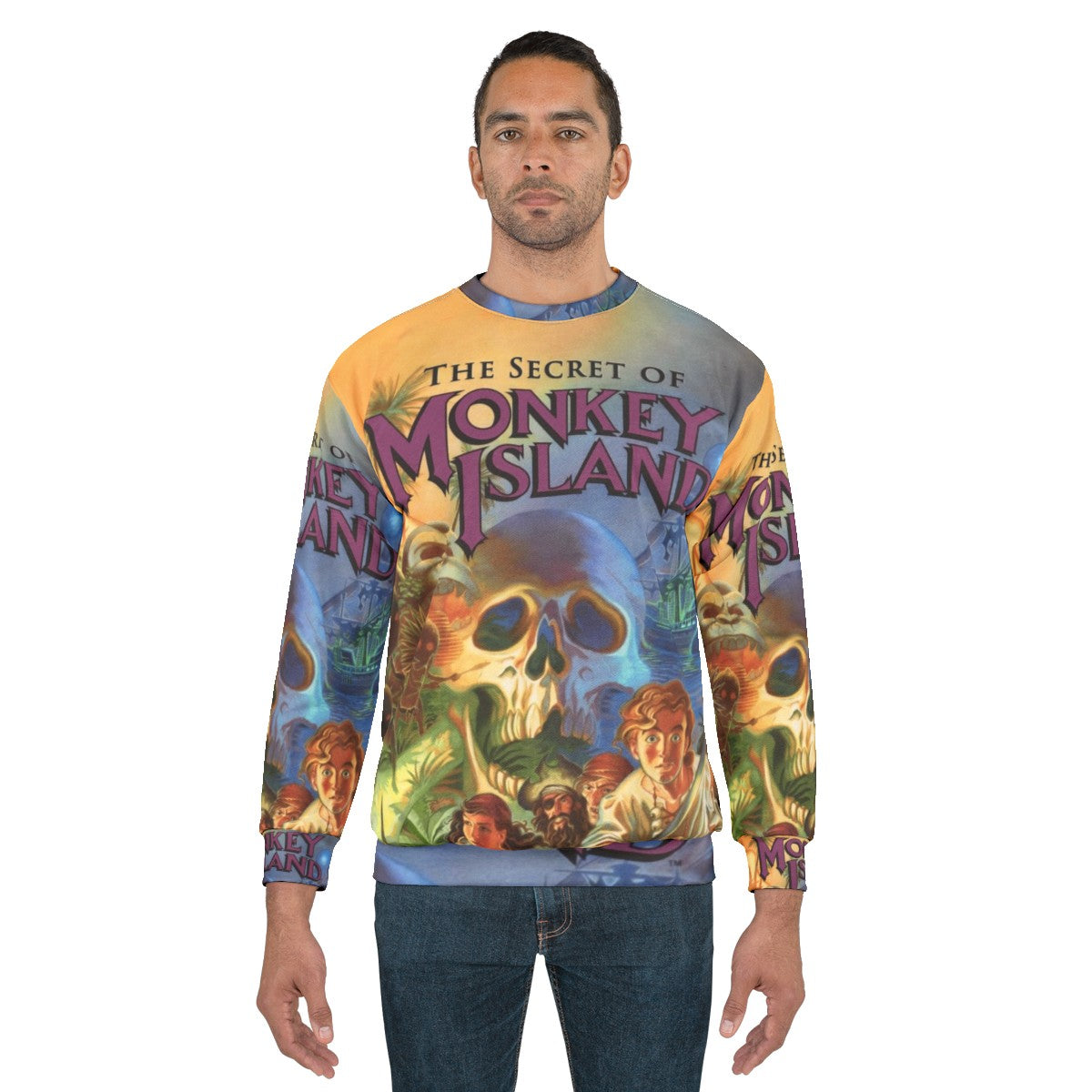 Retro Monkey Island Sweatshirt featuring Guybrush Threepwood and the iconic Three-Headed Monkey - men