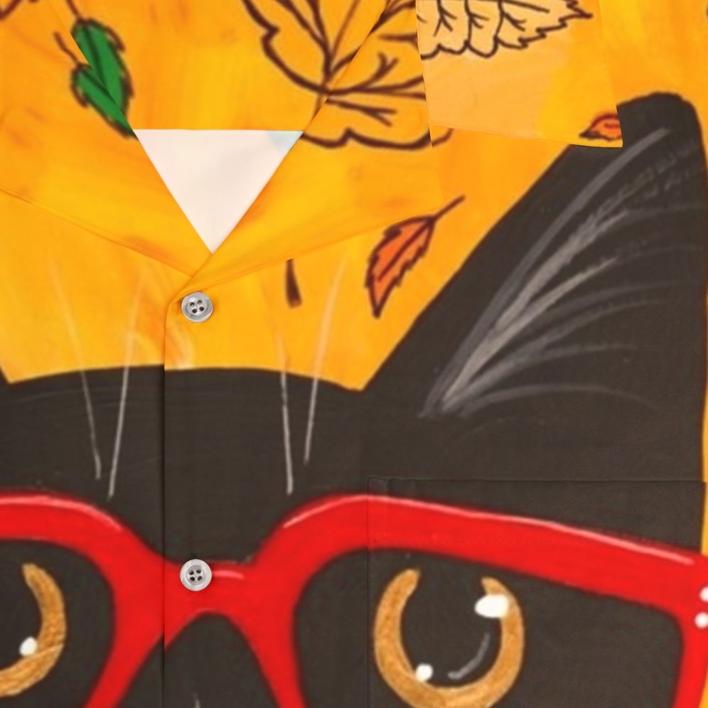 Autumn Pumpkin Coffee Cat Hawaiian Shirt - Detail