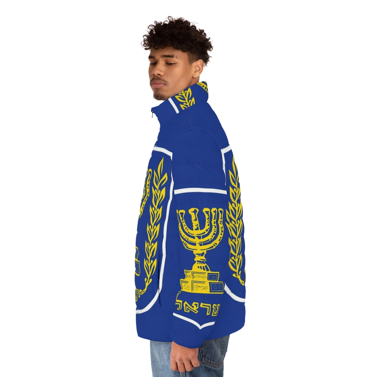 Israel national emblem coat of arms puffer jacket - men side left