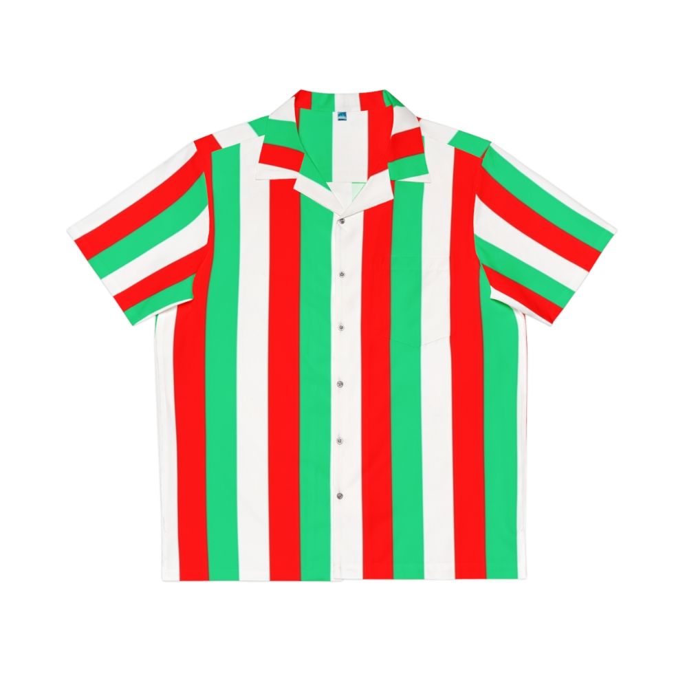 Red, green and white striped Hawaiian shirt