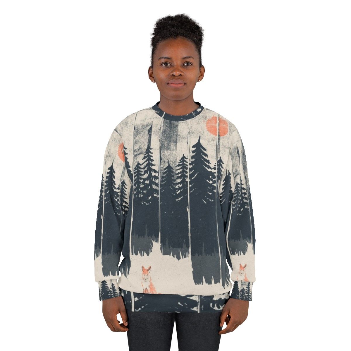 Cozy sweatshirt with a fox design in the wild forest - women