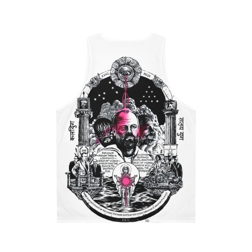 Unisex science fiction tank top featuring monochrome robot design - Back