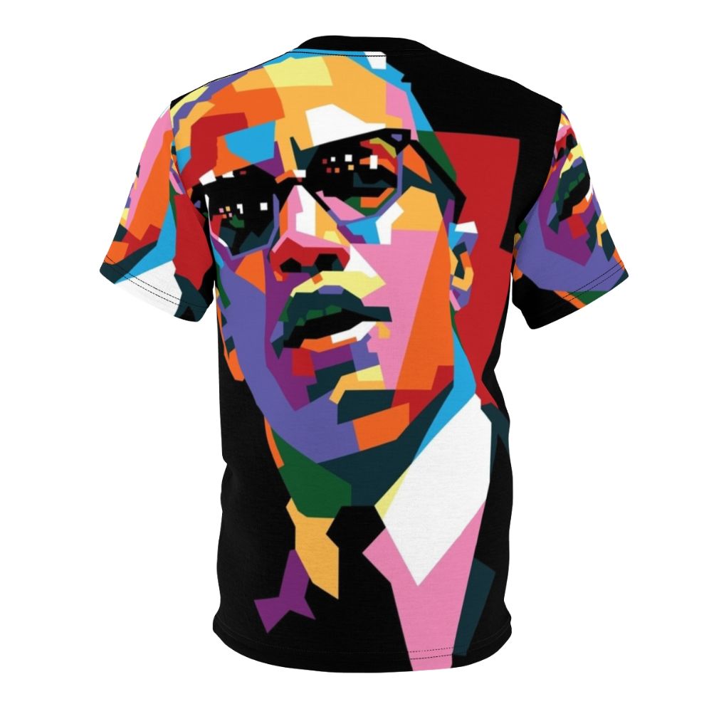 Stylized portrait of civil rights leader Malcolm X on a t-shirt - Back