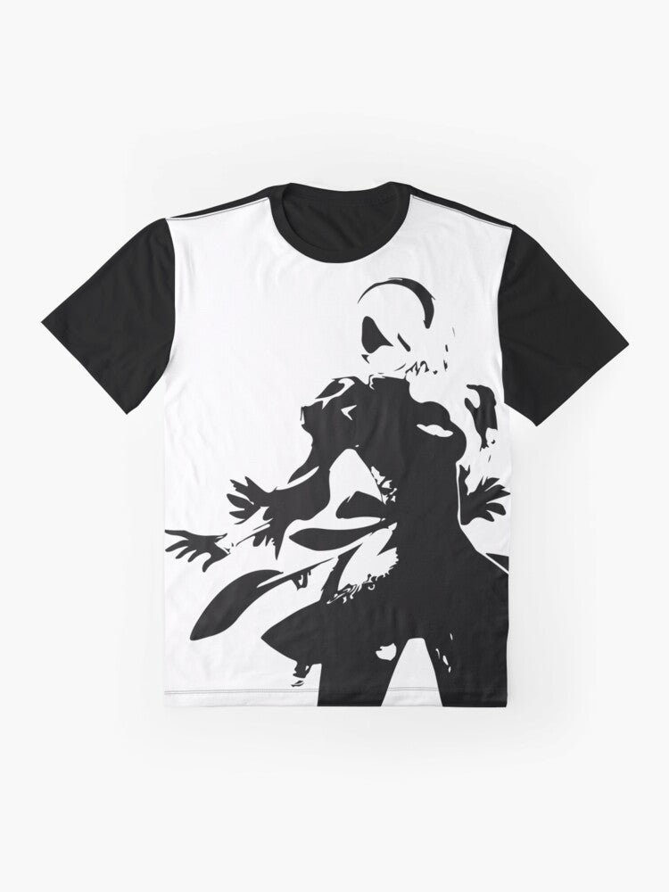 Nier Automata 2B Silhouette Graphic T-Shirt - Flat lay