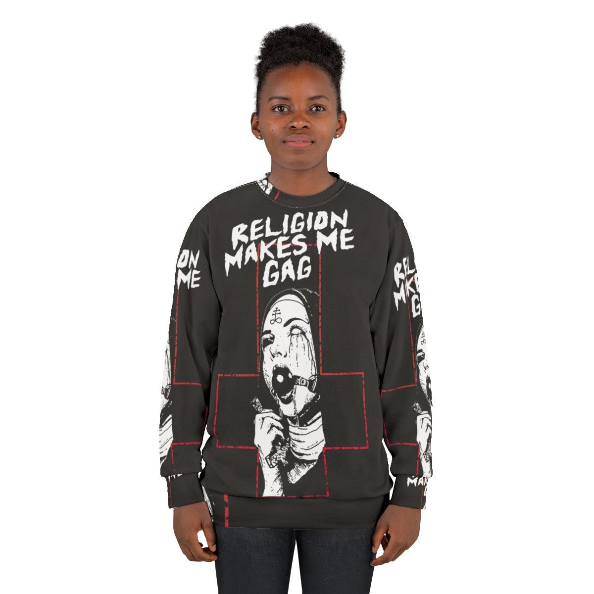 Edgy gothic "religion makes me gag" womens sweatshirt - women