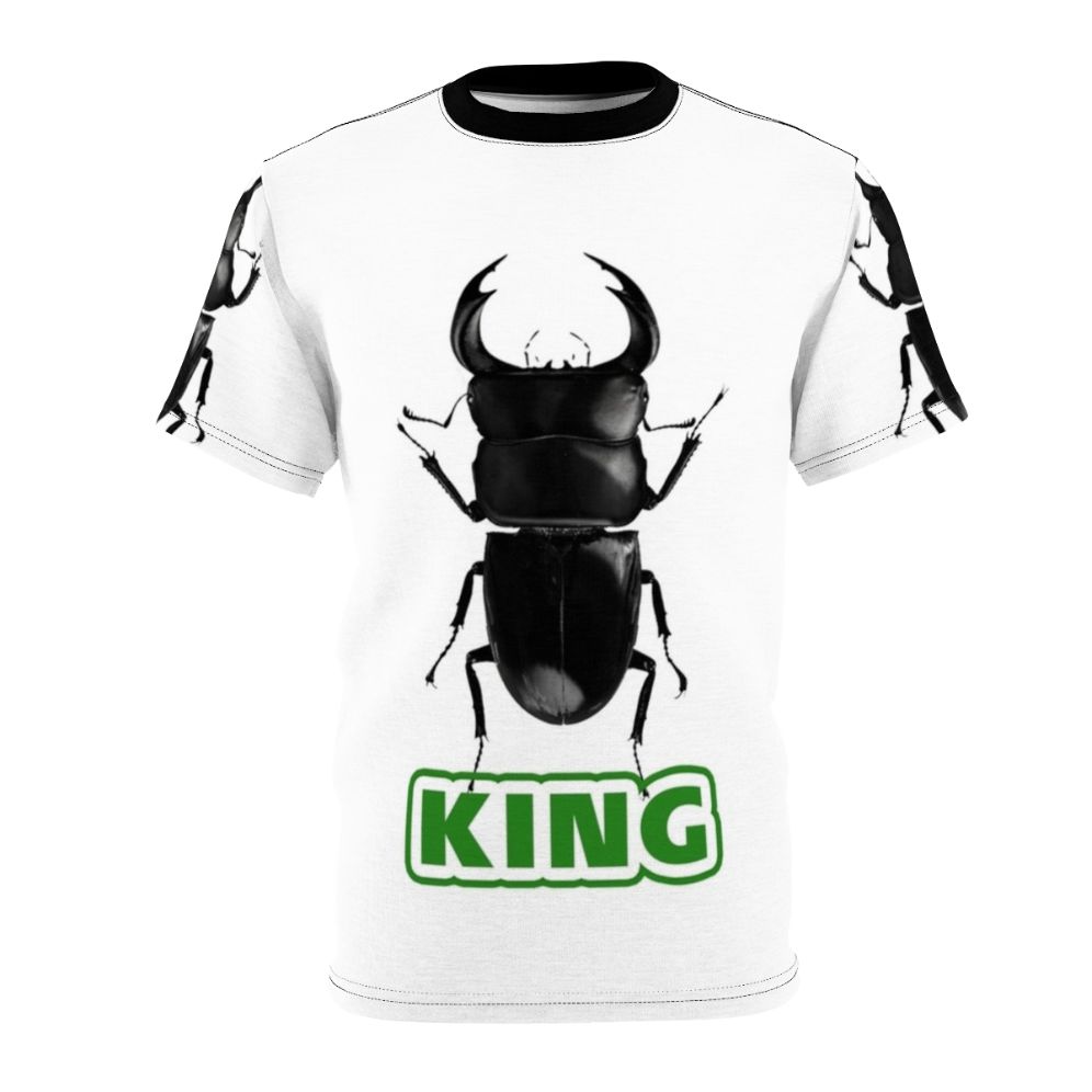 Vibrant AOP t-shirt design featuring a majestic stag beetle, perfect for fans of the No More Heroes video game series.