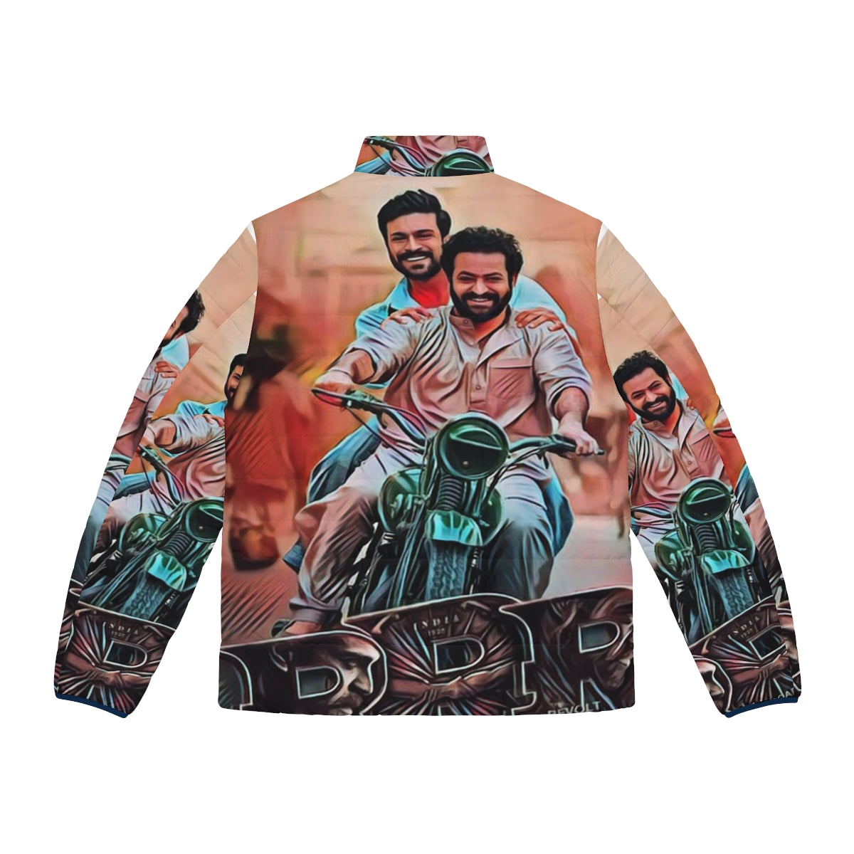 RRR Movie Puffer Jacket featuring the iconic imagery from the hit Indian film - Back