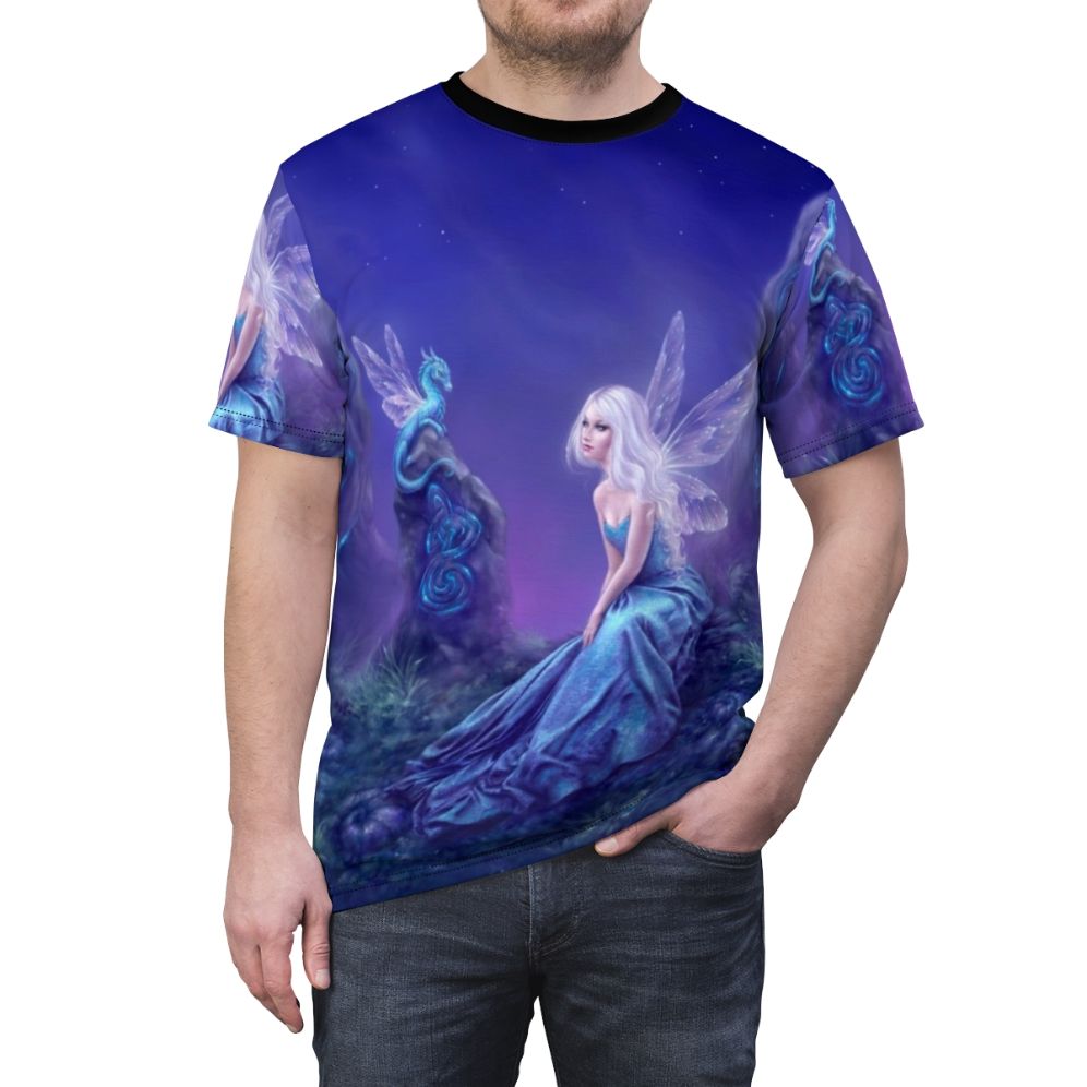 Luminescent fairy dragon fantasy art design on a t-shirt - men front