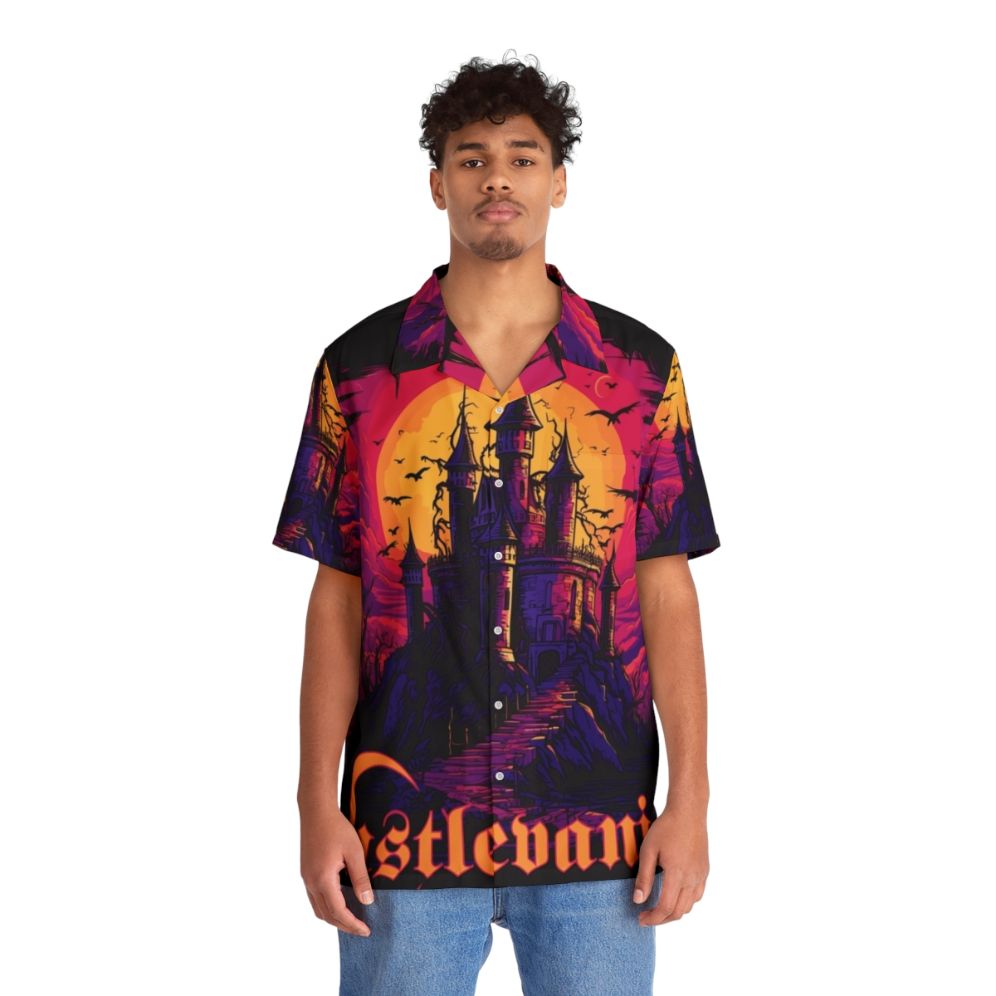 Castlevania Vaporwave Hawaiian Shirt with Dracula and Alucard - People Front