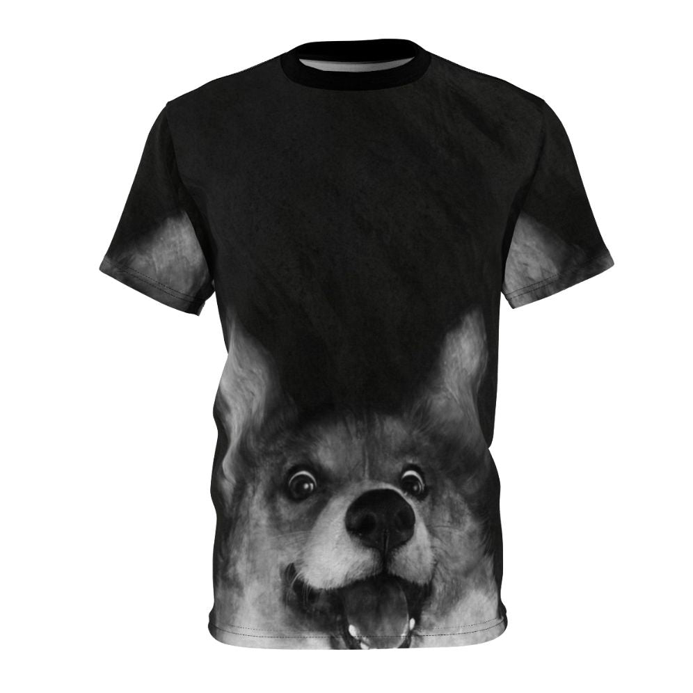 Cute illustration of a sausage-shaped corgi puppy on a t-shirt