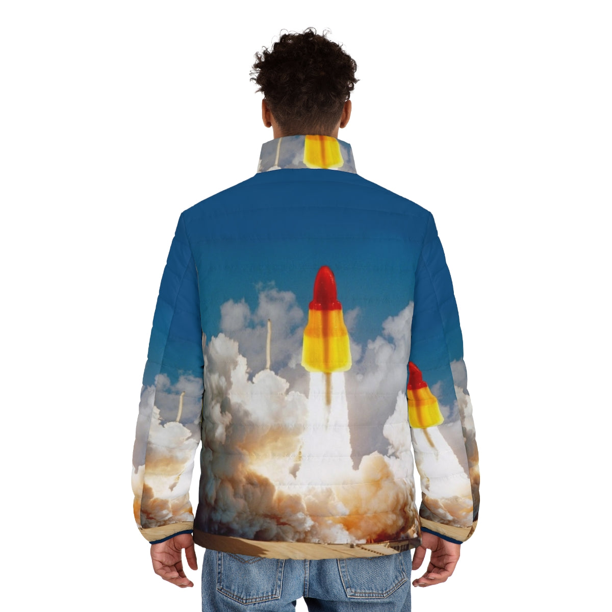 Rocket Lolly Puffer Jacket featuring a space shuttle design - men back