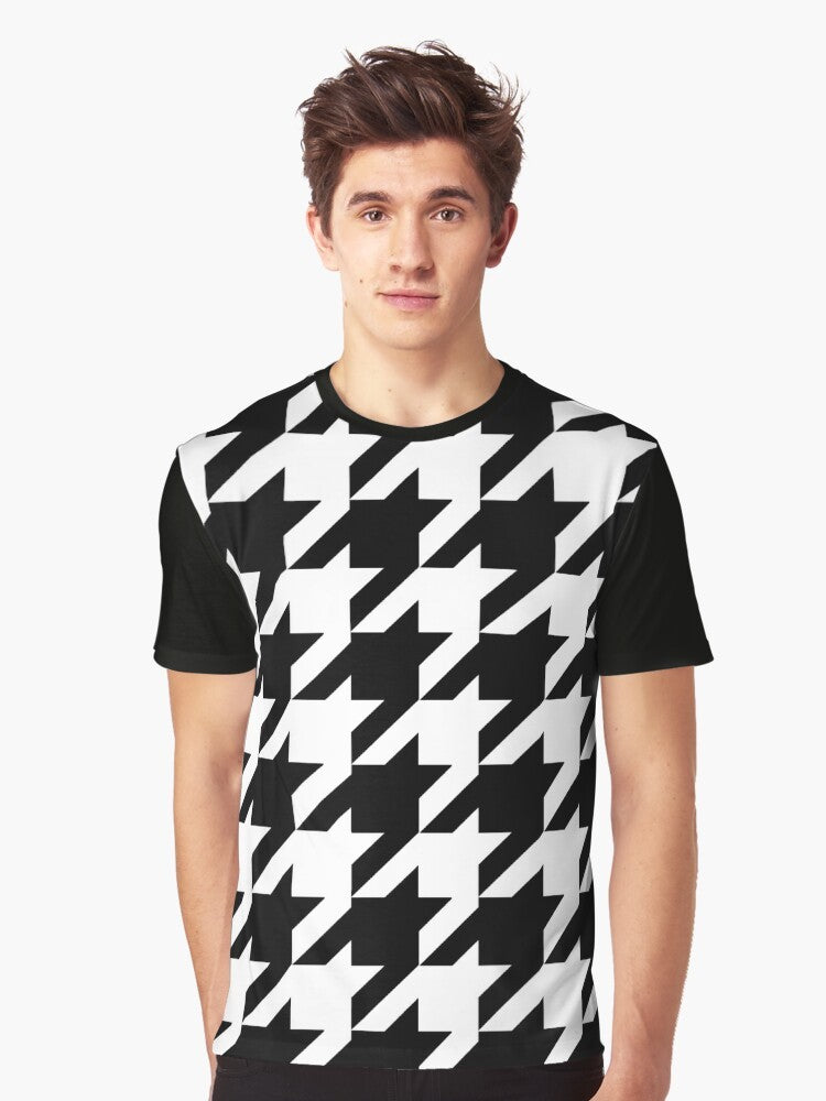 Classic black and white houndstooth pattern graphic t-shirt - Men