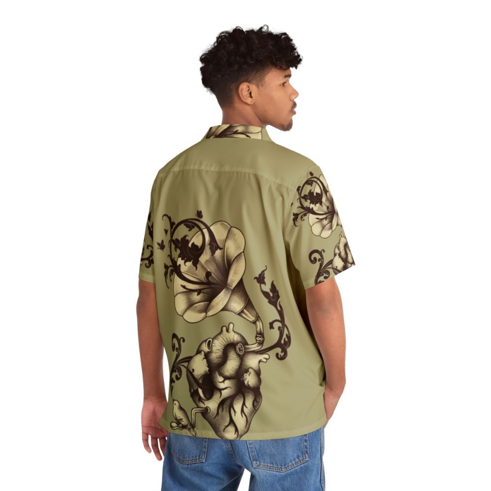 Surreal Hawaiian shirt with heart anatomy, gramophone, and nature elements - People Back