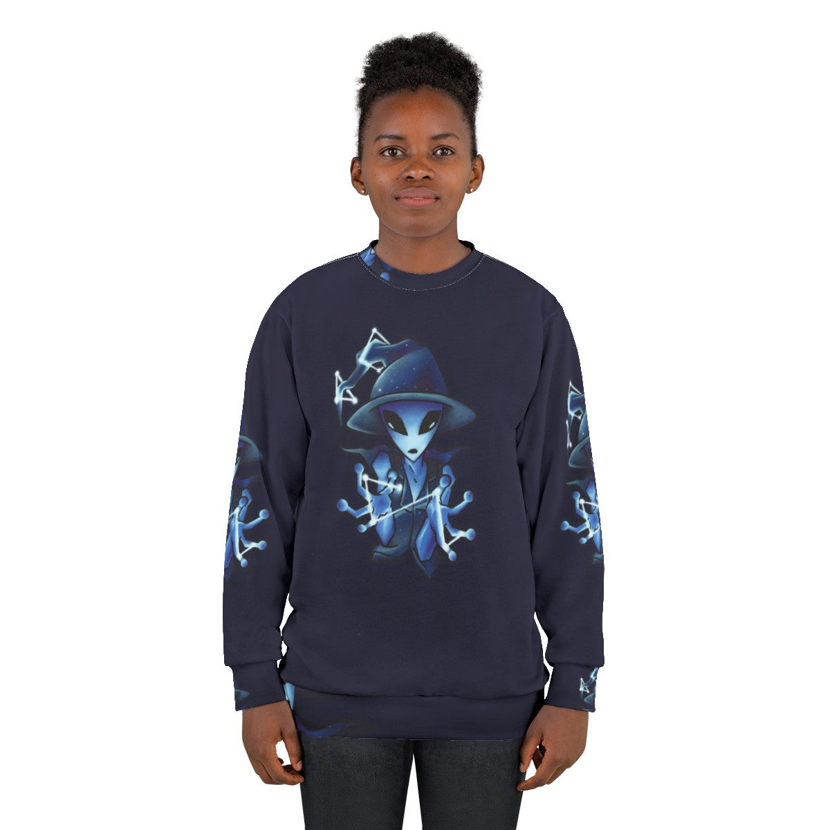 Galaxy Witch Alien Sweatshirt with Cosmic Celestial Design - women