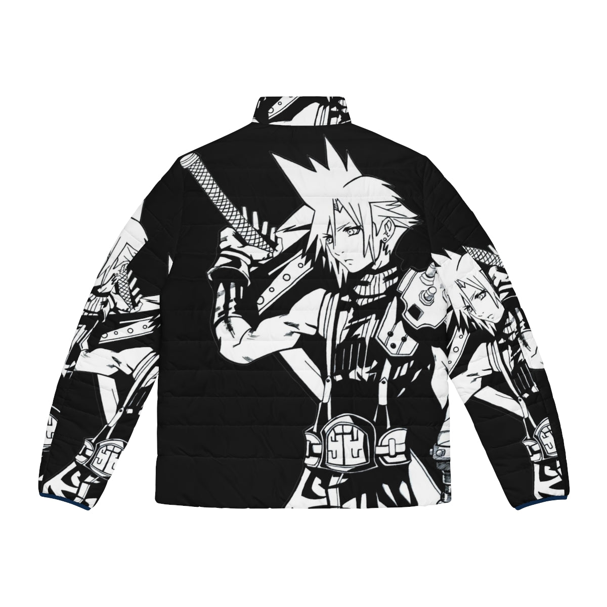 Puffer jacket featuring the iconic swordmaster Cloud Strife from Final Fantasy - Back