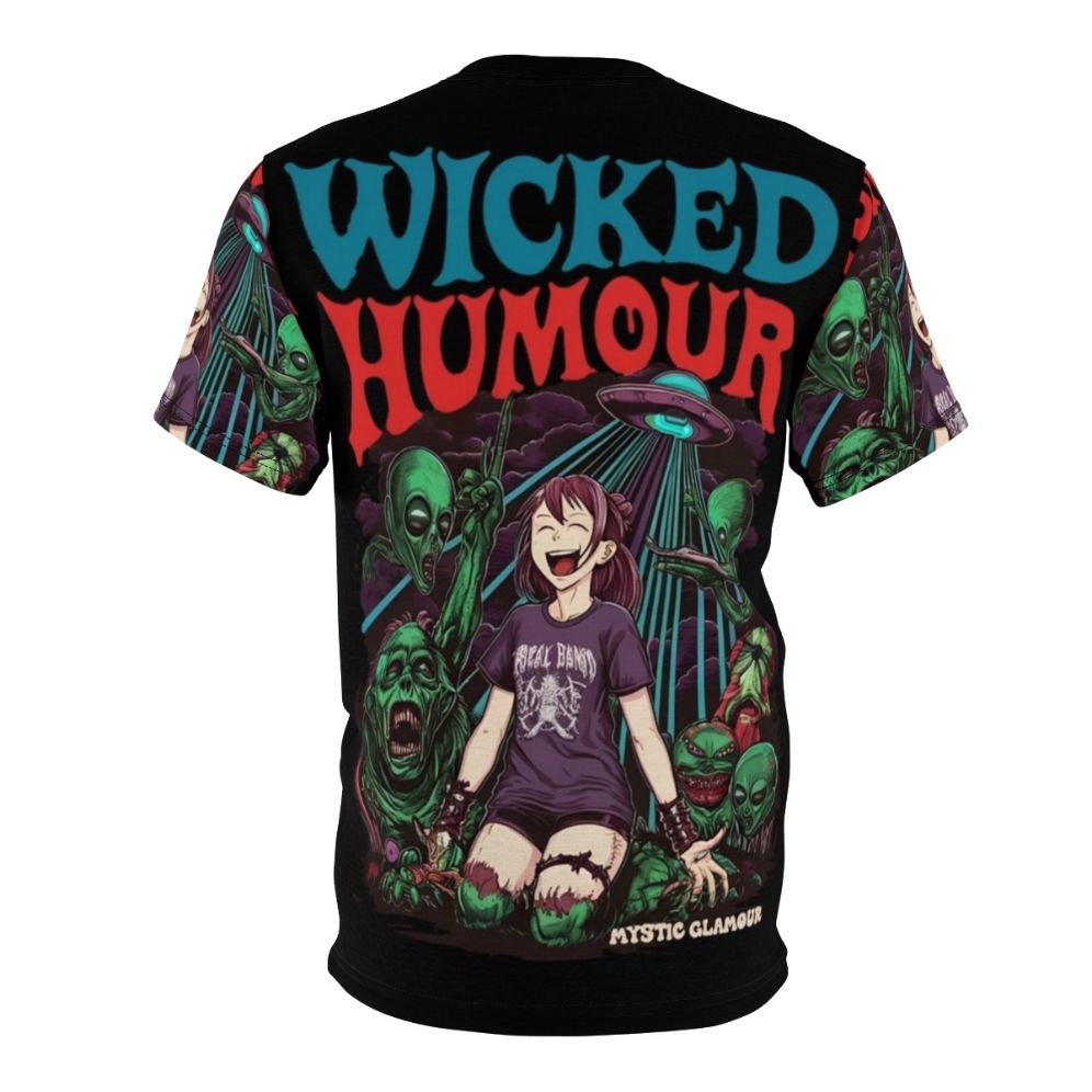 Colorful and vivid psychedelic t-shirt design with anime-inspired cosmic horror elements - Back