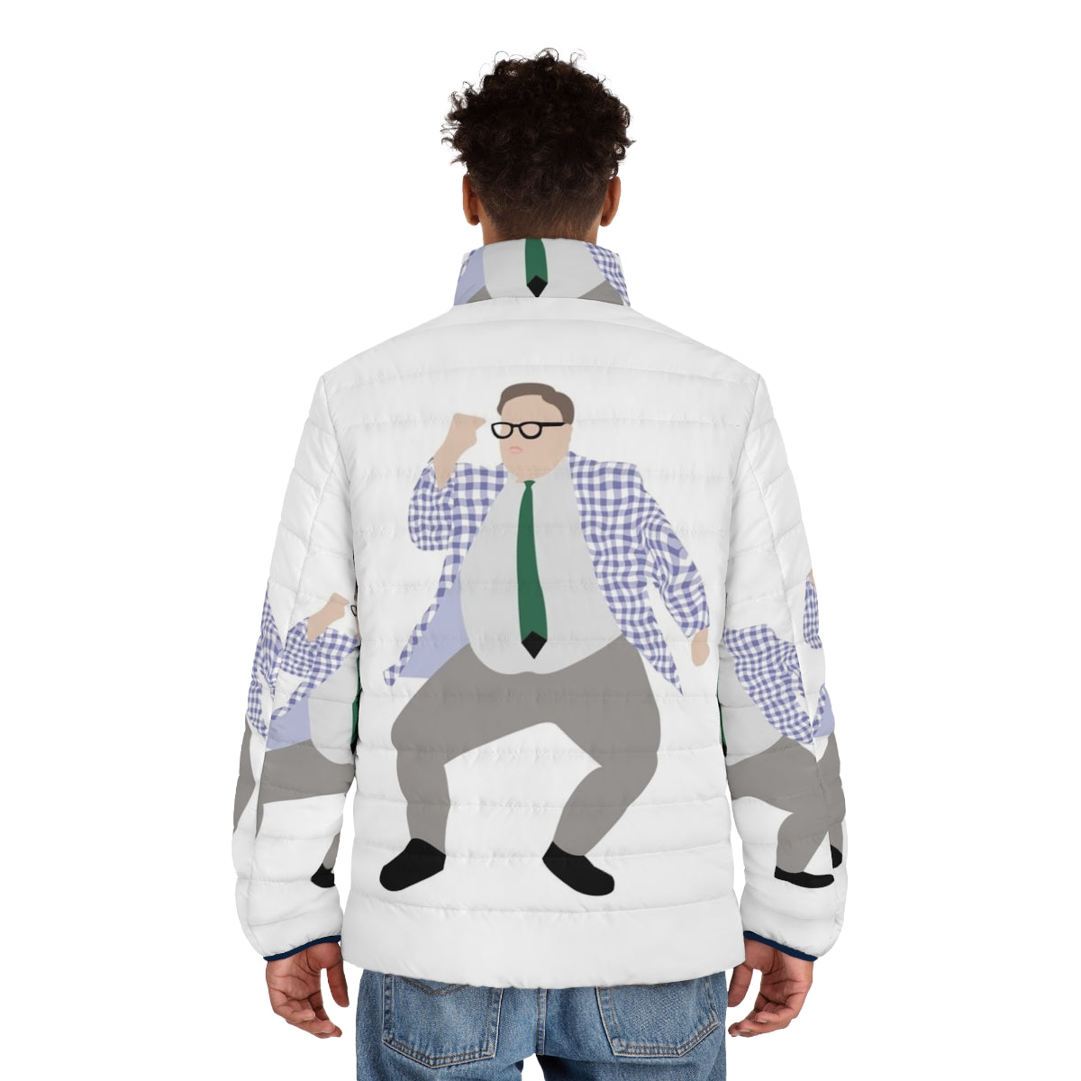 Matt Foley inspired puffer jacket featuring a warm and durable design - men back