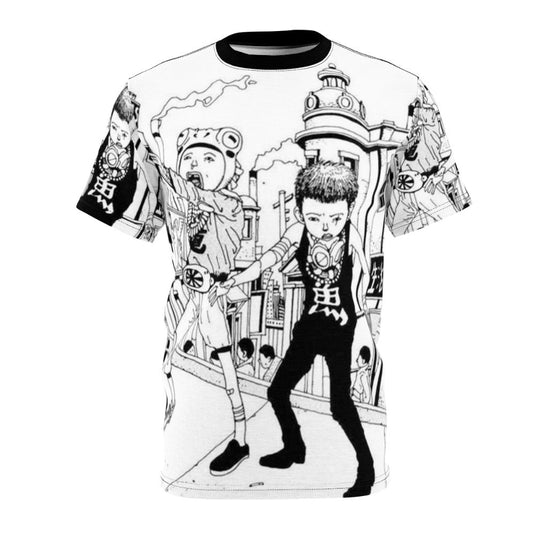 Tekkonkinkreet inspired graphic t-shirt featuring a cat, rat, dog, and the city