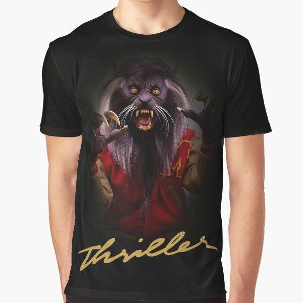 Thriller Michael Jackson Halloween Graphic T-Shirt with wolf and Jackson silhouette