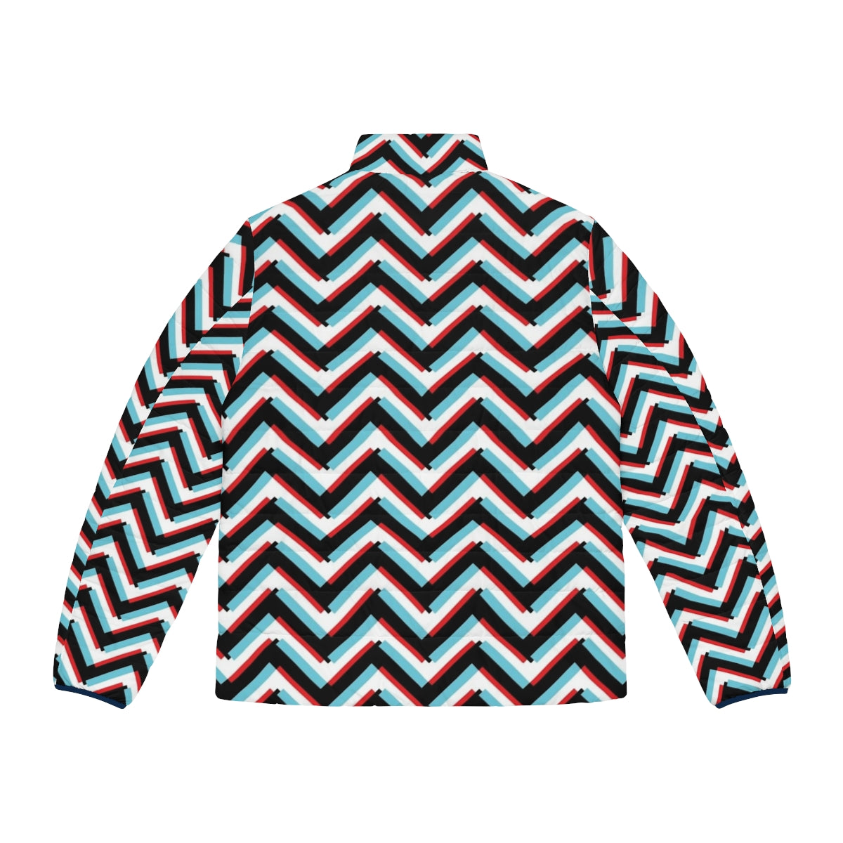 Stereoscopic chevron puffer jacket with zig zag pattern, abstract design inspired by David Lynch - Back