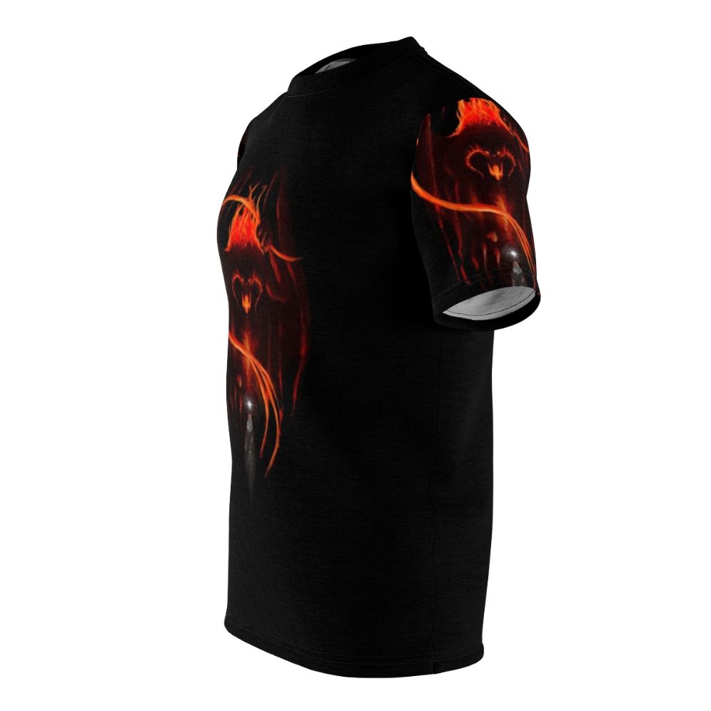 Balrog fantasy t-shirt with dark, epic imagery inspired by Lord of the Rings - men left