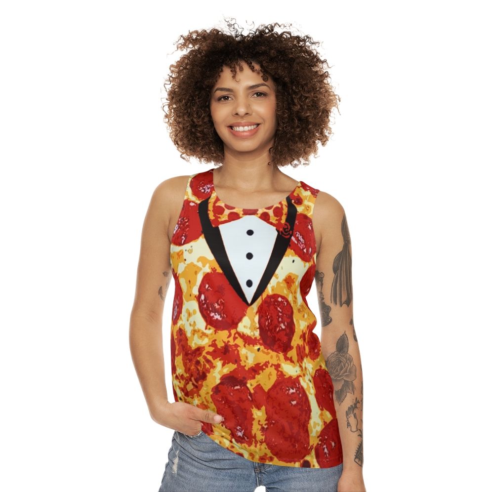 Pepperoni pizza tuxedo unisex tank top - women